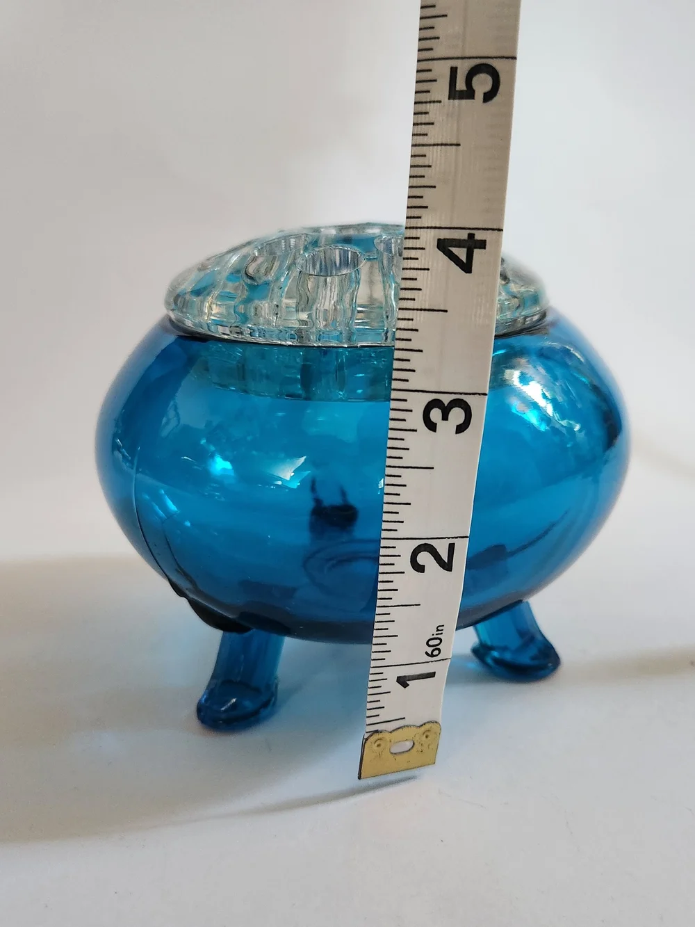 VIKING Glass Bluenique FLOWERLITE Vase/Candle Holder w/Original Flower Frog MCM